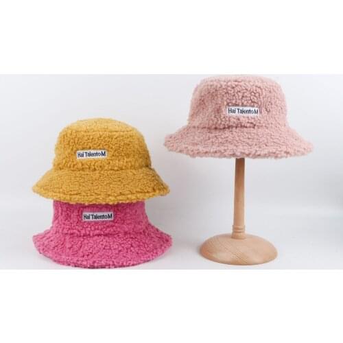 Winter 2019 South Korean Teddy fisherman hat net red same basin hat,Warm womens lambskin sun hat in winter Colorful warm hat