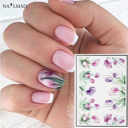 1pc 3D Tulip Nail Sticker Embossed Flower Nail Water Decals Nail Water Slide Decals
