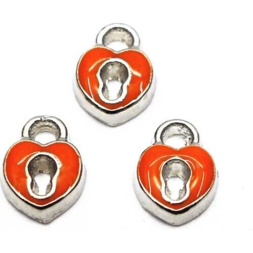 10pcs/lot Metal Enamel Orange Lock Floating Charms For Living Glass Memory Floating Lockets Bracelet & Bangles DIY Jewelry