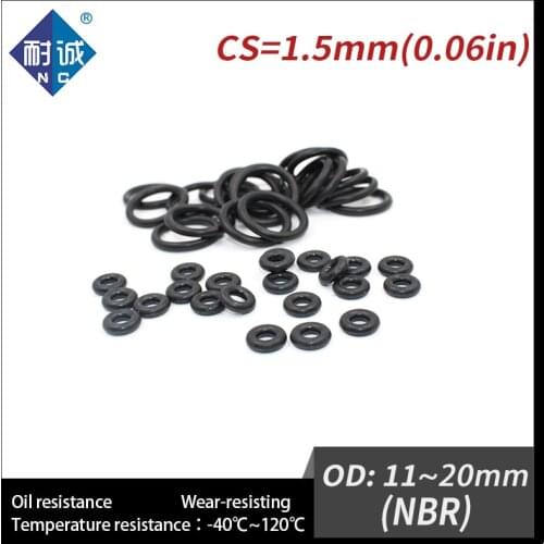 20PCS/lot free shipping Rubber Black NBR CS 1.5mm OD11/11.5/12/13/14/15/16/17/18/19/20mm O Ring Gasket Oil resistant waterproof