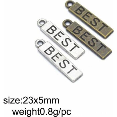 50pcs/lot 23x5mm Vintage Silver/Antique Bronze Retro Alloy Letter Best Charms Jewelry Pendant