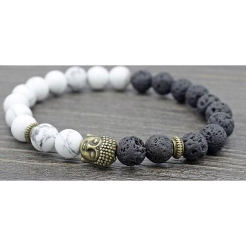 8mm ik4 Reiki Chakra black volcanic lava Bracelet white Howlite Buddha Yoga stone bead essential oils diffuser Bangles