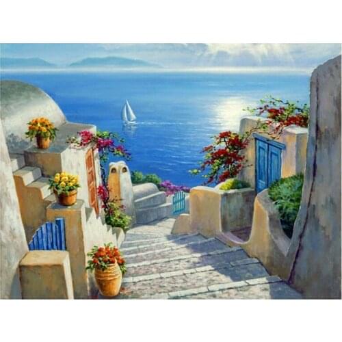 Diy Digital Oil Square Diamond Painting Seascape Hand-Painted Oil Painting Frameless Decorative Painting