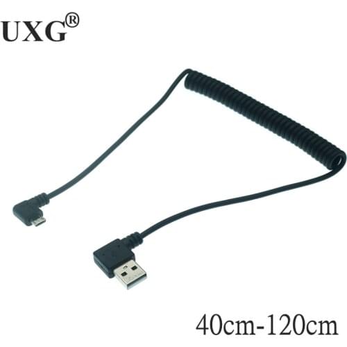 Micro Usb Male 90 degree Right angled to usb male Left / Right Angled Spring Retractable stretch cable sync data charge 1m
