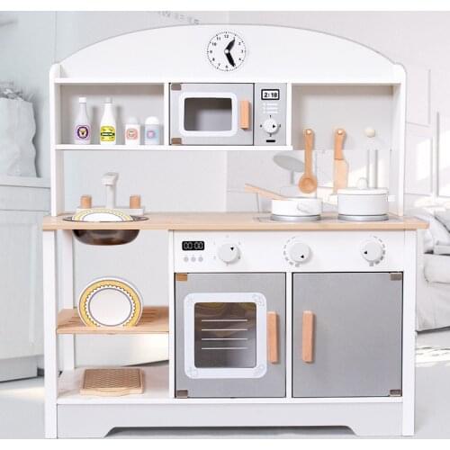 Kid Kitchen Toy Simulation Kitchenware Wooden Toy Pretend Play Kitchen Cooking Game Toy Childrens Birthday Gifts for Kids