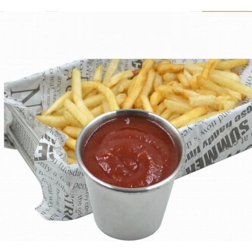 Two Size Stainless Steel Sauce Cups Potato Chips Tomato Paste Cup Restaurant Salad Sauce Dipping Bowls