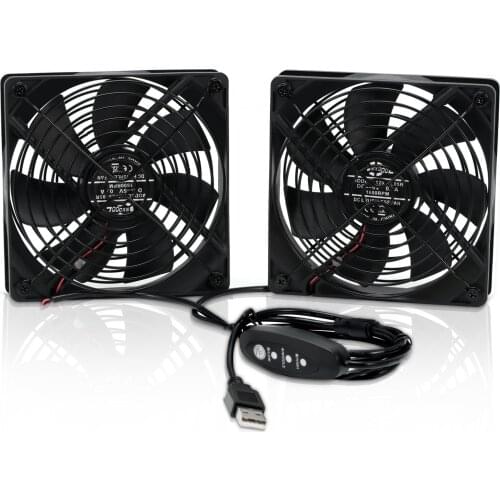 Dual 120mm DC 5V USB Computer Cooling Fan with Speed Controller, Ventilator Fan Rechargeable Compatible for Router Receiver DVR