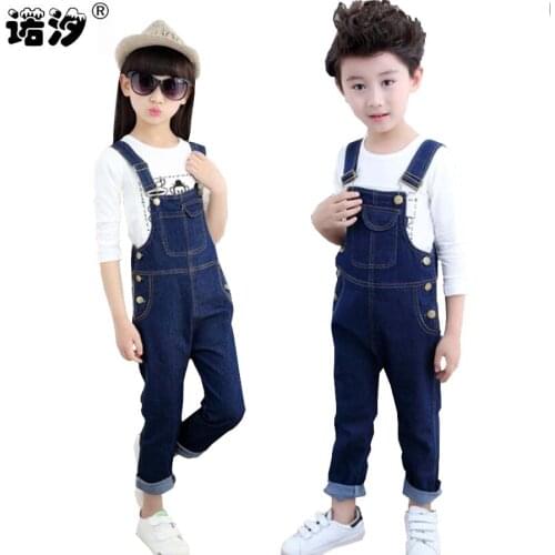 Girls Denim Overalls Spring autumn Fashion New Children Clothing Kids suspender trousers Solid Girls Casual jeans short 3-14 Y