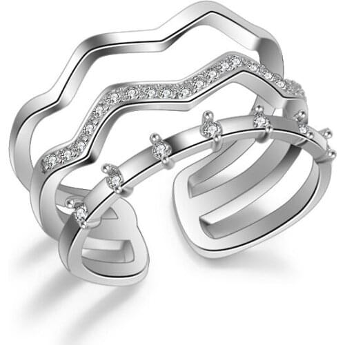 Elegant Fashion Adjustable Rings For Ladies Wave Design Cubic Zircon Party Finger Rings Anillos Bijoux