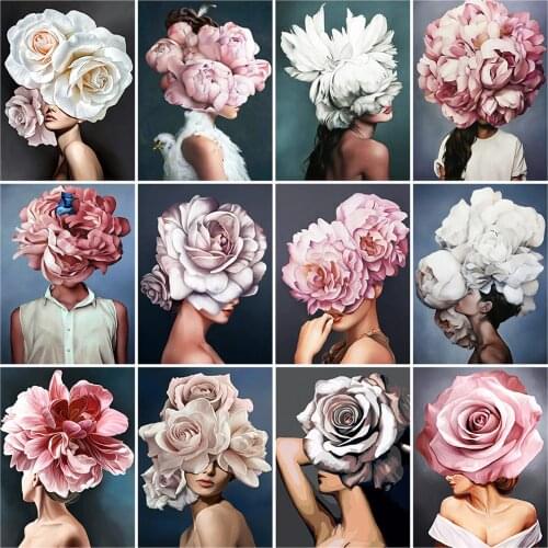 Evershine Diamond Embroidery Girl 5D Diamond Painting Flower Cross Stitch Portrait Rhinestone Mosaic Full Layout Home Decoration