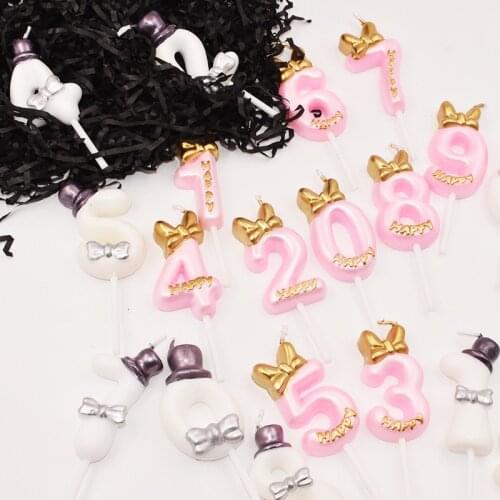 Hot sale 1PC 1 2 3 4 5 6 7 8 9 0 Birthday Candles Gold Sliver Kids Bow Hat Birthday Candles for Cake Party Supplies Cake Candles