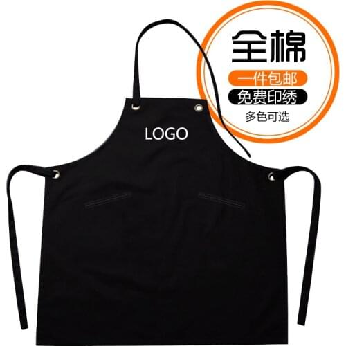 Cotton canvas hanging neck apron custom printed logo Korean version