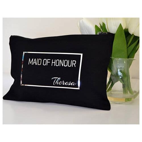 Personalize wedding bride bridesmaid maid of honor makeup bags make up pouches travelling honeymoon toiletry gifts