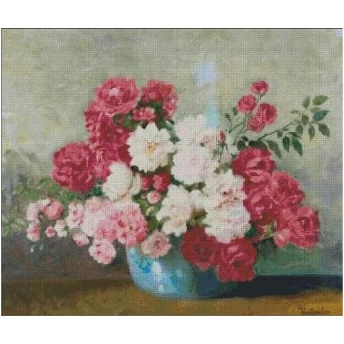 Exquisite Gouache Rose Flowers Top Quality Embroidery Needlework 14CT Unprinted Cross Stitch Kits DIY Art Handmade Home Decor