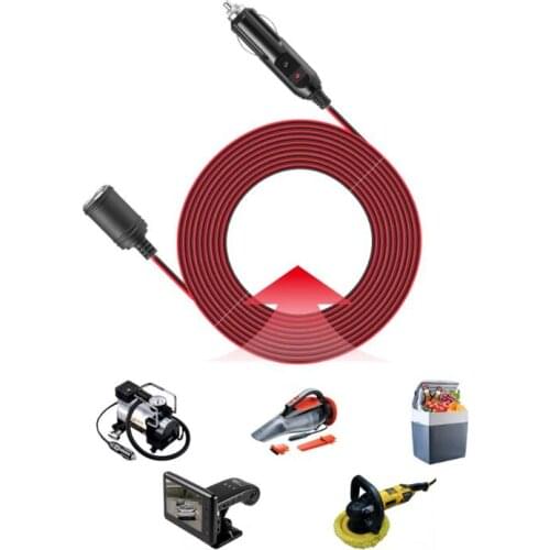 12V 24V 15A Heavy Duty Car Cigarette Lighter Socket Male to Female Extension Cord Power Supply Cable with Fused 3.7m 0