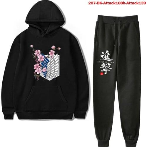 Winter New 2 Piece Set Anime Attack on Titan Men Hoodie and Pants Fashion Swearshirt Pants Suit Cool Attack on Titan Womens Set