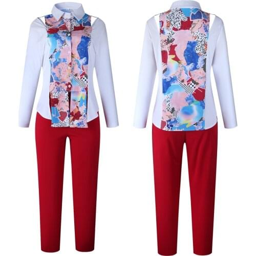 2 Piece Set Africa Clothing For Women Plus Size Pant Suits Ladies Business Office Shirt Tops+pants Suits African Sets Ladies