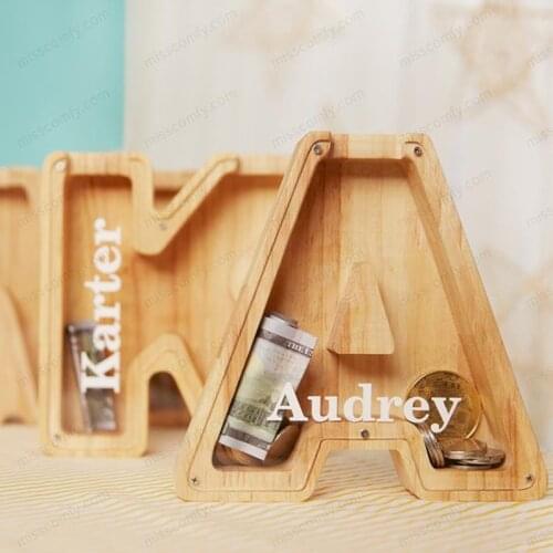 Piggy Bank Letter Shaped Money Box Large Enough Burly Wooden Safe Saving Box Storage Organizer Meaningful Souvenir For Bedroom