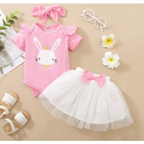 Summer Baby Girl Clothes Cute Infant Outfit Rabbit Bodysuits Bow Tutu Skirts Cartoon Dress Set Princess Baby Clothing new born