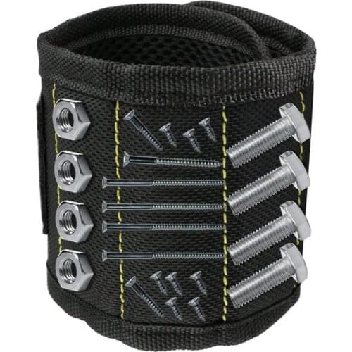 Magnetic Wristband 3 Rows Strong Magnets Adjustable Magnetic Wrist Band For Holding Screws,Nails,Drill Bits And Small Tools