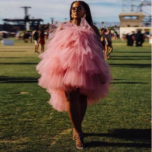 Fashion 2019 womens clothes sexy Tiered tulle tops Slash neck Sweet Pink female Shirt decorative Flounce Custom Any Color Free