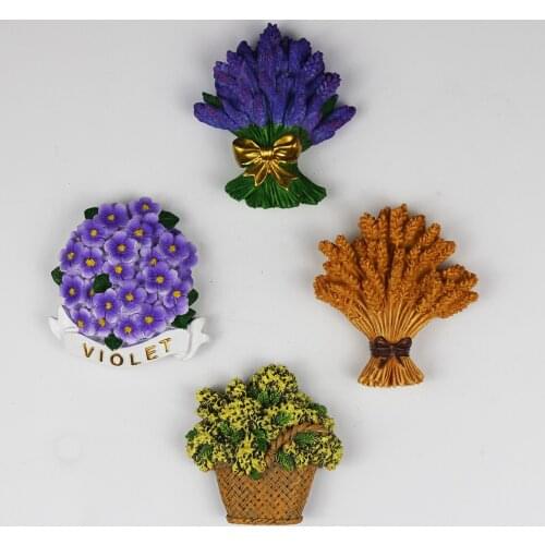 Fasion Cute Create Hot Selling Simulation Flower Calla Lily Lavender Ear of Rice 3D Polyresin Fridge Magnet Souvenir Gifts