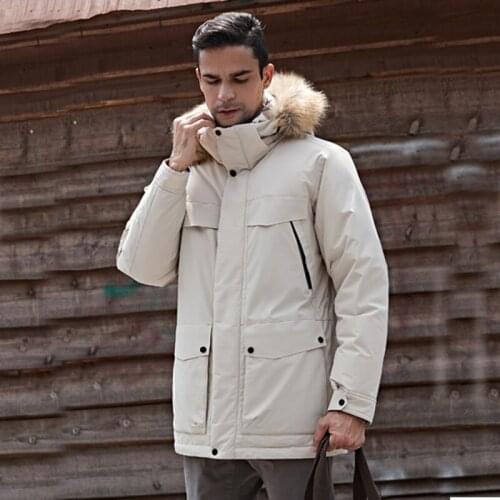 Mens White Duck Down Jacket Thick Winter Big Artificial Fur Collar Warm Parka Waterproof Windproof Top Quality