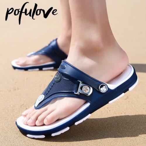 Pofulove Men Flip Flops Beach Sandals Summer Man Shoes Flat Non Slip Fashion Designer Slippers Rubber Casual Shoe Zapatos Para