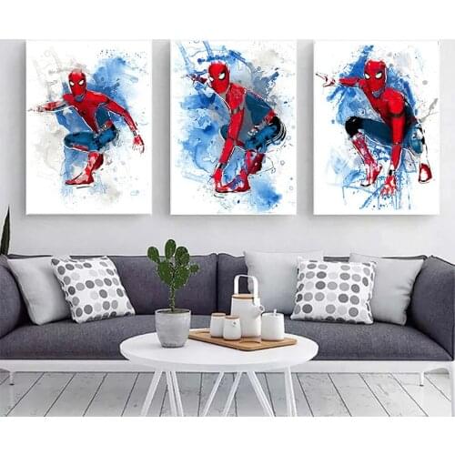 Marvel Superhero Anime Canvas Painting Watercolor Spiderman Posters and Prints Wall Art Pictures Home Living Room Decor Cuadros