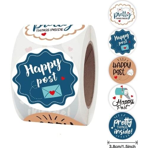 5 Pretty Designs White Happy Post Sticker 1.5''/38mm Round Thank You Seal Label for Small Business Gift Envelope Packaging Decor