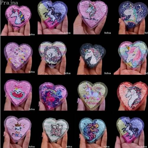 Heart Rainbow Unicorn Patch Reversible Change Sequin Patches On Clothes Cartoon Animal Sewing Patches For Clothing Stickers DIY