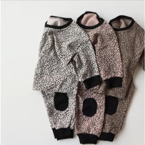 2021 new cotton boys girls 2 pcs set autumn cotton leopard t shirt+long pants cool soft babys pajama suit