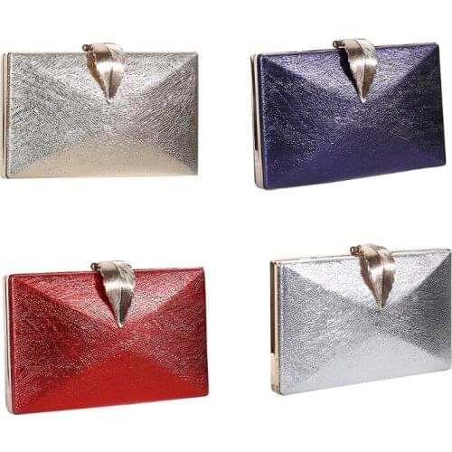 New Womens Faux Leather Shiny Evening Bag Metal Leaf Lock Clutch Banquet Party Crossbody Handbag Wedding Purse with Chain 2021