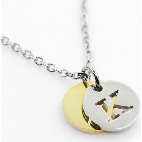 Stainless steel necklace coin letter necklace alphabet K necklace pendant charms with 50cm Chains men women Necklace Jewelry