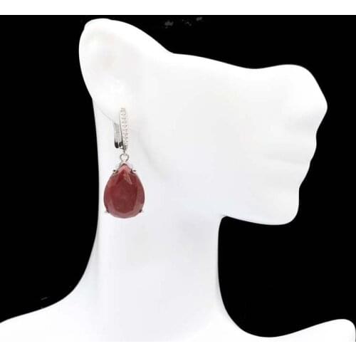 27x13mm Pretty Drop Shape 18x13mm Real Red Ruby Gift For Womans 925 Silver Pendant