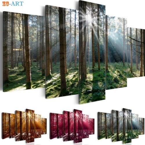 Nature Poster Trees Prints Landscape Canvas Painting Canvas Art 5 Panel Wall Art Pictures for Living Room Nordic Decoration Home
