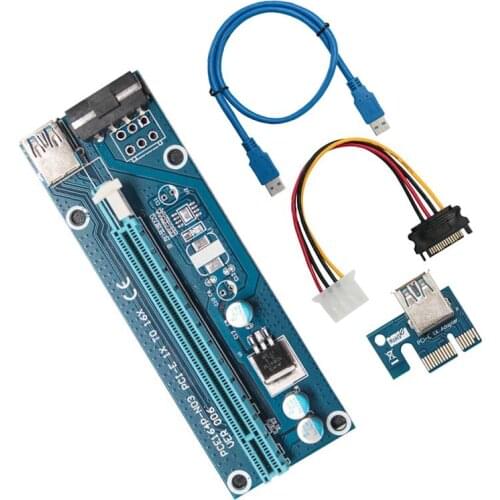 1-12Pcs VER006 PCI-E Riser Card for Bitcoin Miner PCI Express 1x to 16x Extender Card PCIe USB 3.0 Cable SATA to 4Pin Power