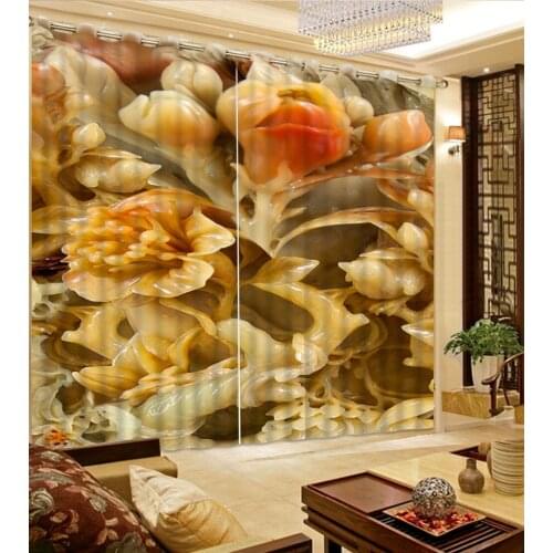 Luxury Blackout 3D Window Curtain For Living Room flower curtains marble curtain