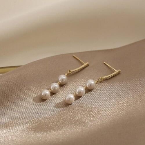 Gold Plated Simple One Word Pearl Earrings Bohemian Charm Womens Earrings Wedding Engagement Jewelry Dating Accessories