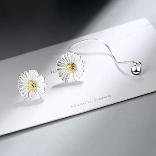 KOFSAC 2020 Sweet 925 Sterling Silver Earrings For Women Jewelry Asymmetry Long Wave Tassel Daisy Earring Girl Party Accessories