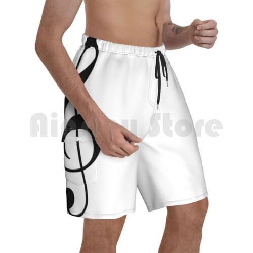 Treble Clef Beach Shorts Men Beach Pants Swim Trunks Music Notes Compose Guitar Ukulele Piano Instrument Orchestra