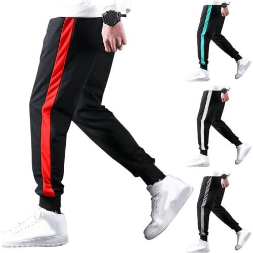 Sporty Men Color Block Ankle Tied Long Elastic Cotton Pants Running Trousers