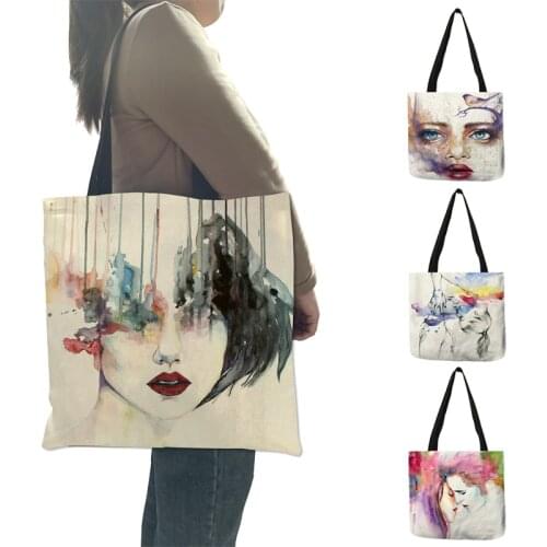 Watercolor Illustration Modern Art Women Large Shopping Bag Eco Cloth Shoulder Handbag Tote Reusable Grocery Shopper Bags