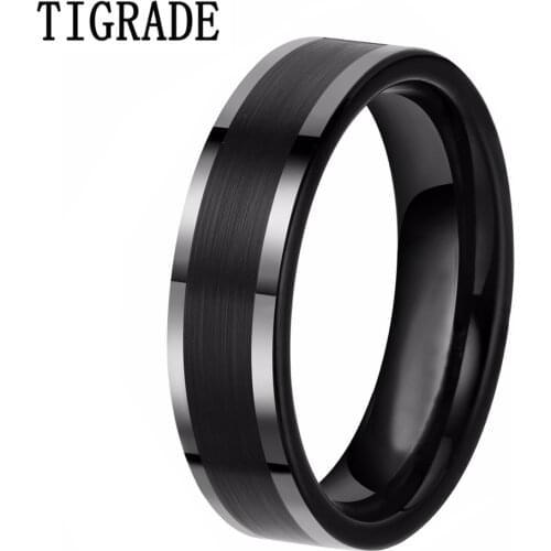 TIGRADE 6mm High Polished Black Tungsten Carbide Ring Wedding Band Engagement Jewelry For Men Women Fashion Gift Drop Shipping