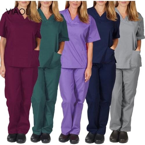 Comfortable/lightweight summer care set a variety of colors are available solid colors (tops + pants) pocket laboratory clothes