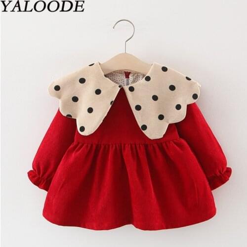 YALOODE New Baby Girl Dress Long Sleeve Corduroy Dot Baby Princess Party Birthday Dress Baby Girl Clothes Infant Toddler Dress