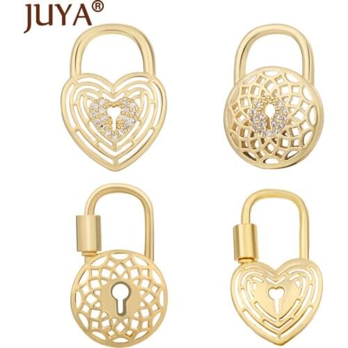 Juya Jewelry Accessories Copper Gold Lock Clasps Heart Lock Hook Clasp For DIY Necklace Bracelets Findings
