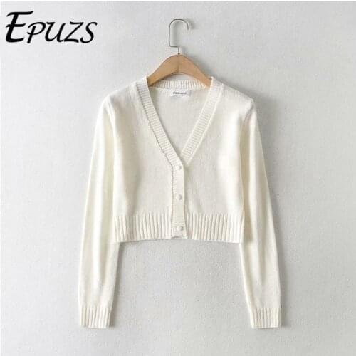 Women knitted sweaters 2020 koeean style long sleeven V-neck ruched short sweaters casual solid Cute cardigans sweater autumn