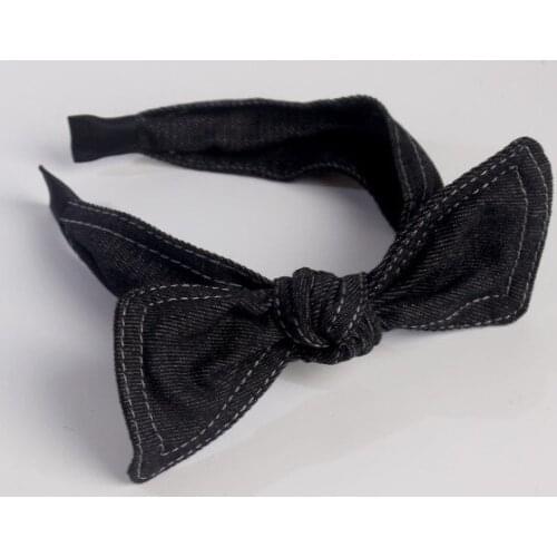 Free shipping Fashion women pretty denim knot bow hairband girls college style headwear ladys cute elegant hair accessories