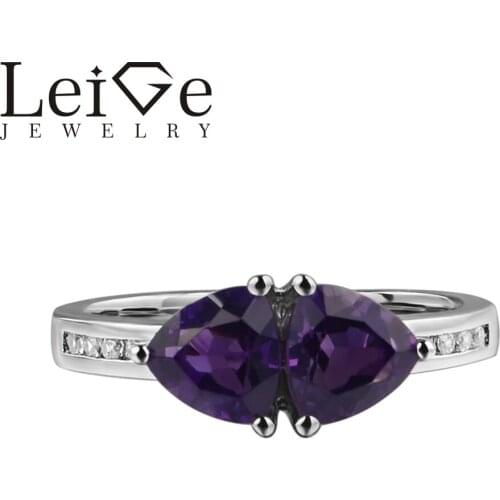 925 Silver Real Amethyst Ring Trillion Cut Double Stone Purple Gemstone Wedding Rings for Women February birthstone